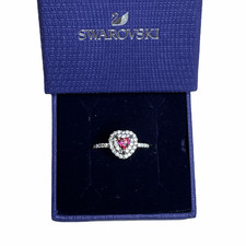 Swarovski One Ring Heart Red Rhodium Plated S...
