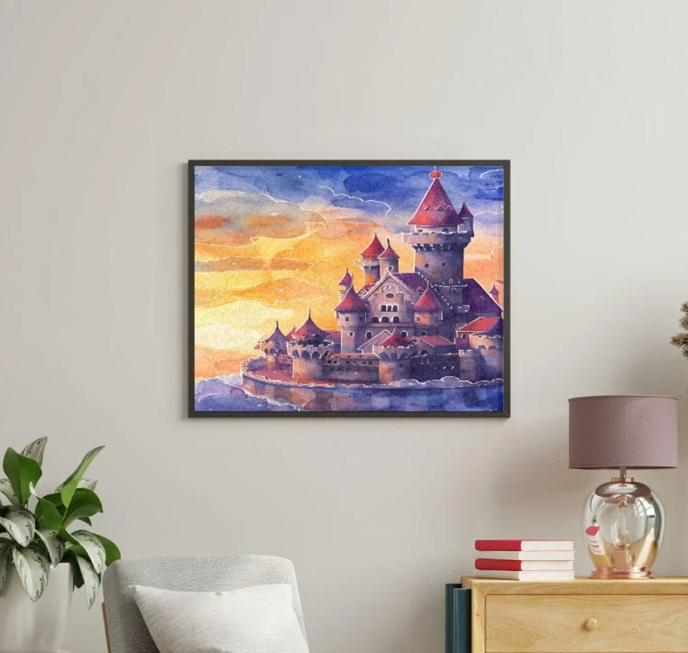 Vintage watercolor castle Paint by Number kit. - Image 3 of 4