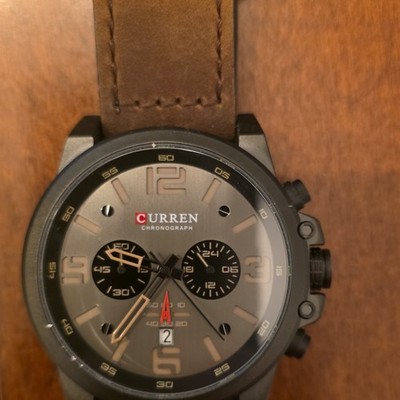 Curren 8314 Men's Quartz Chronograph Date Black Case Brown Leather 48-51.9mm