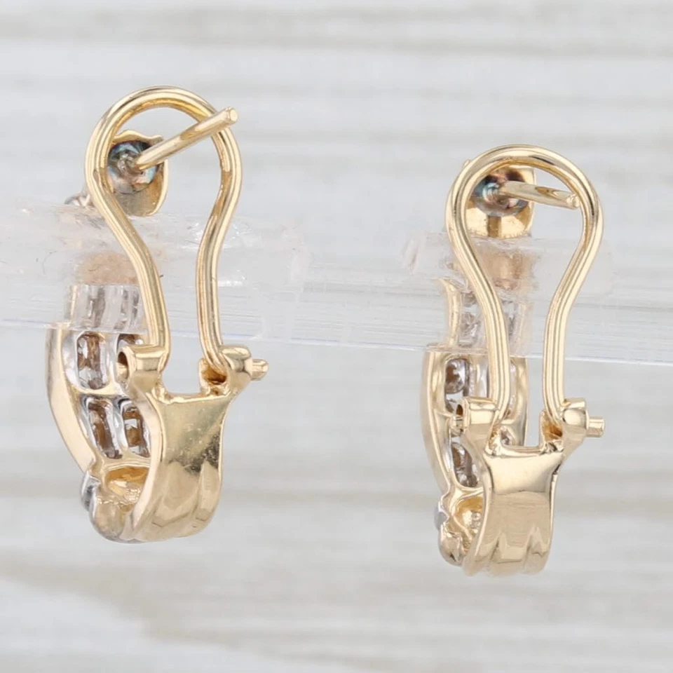 0.40ctw Diamond J-Hook Drop Earrings 14k Yellow White Gold Omega Backs - Image 3 of 4