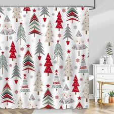 Christmas Shower Curtain Christmas Tree Snowflake Winter Bathroom Shower Curt...