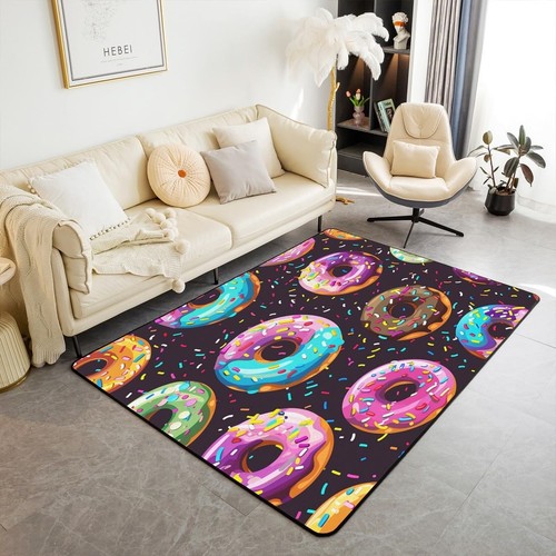 Donuts Accent Rug Chocolate Doughnut Living Room Rugs Colorful Cartoon ...