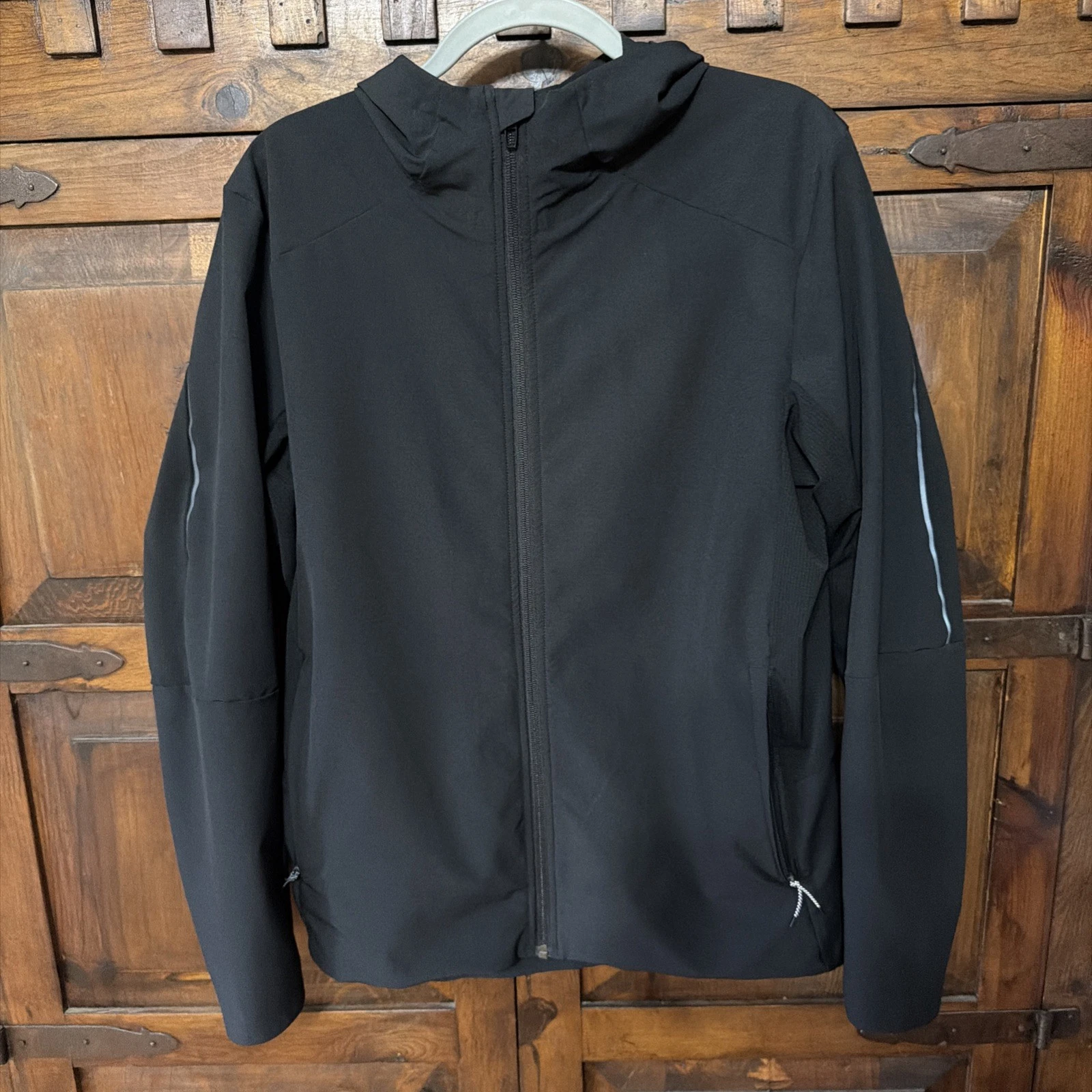 Lululemon Mens L Warp Light Packable Jacket Black Hooded Full Zip Running