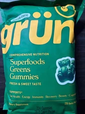 Gruns Adults Super Greens Gummies, NO SUGAR Superfood Gummy Bears 28 Packs