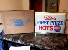 Vintage Tobins First Prize Hots Lighted Sign -New Old Stock in Orig. Box