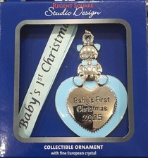 STUDIO DESIGN baby's First Christmas 2025 Girl Blue Teddy Bear Ornament
