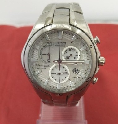 CITIZEN Eco-Drive H570-S030757 Titanium Chronograph White Watch Japan - Rank B