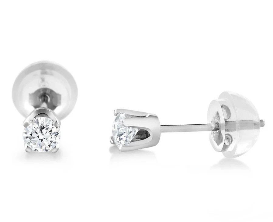 10k White Gold 0.20 Ct Round Lab Grown Diamond Dainty Stud Earrings For Women - Image 3 of 4