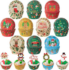 Christmas Mini Cupcake Liners and Toppers - 300 Pcs for Holiday Baking