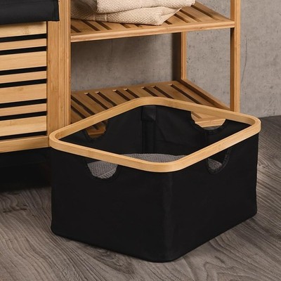 Kesper 19436 | Aufbewahrungskorb Bambus Polyester 54 x 37 x 26 cm schwarz-natur