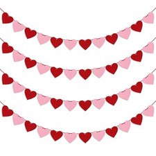 4 Pack Felt Heart Garland Banner, No DIY Valentine's Day Decorations Red Pink