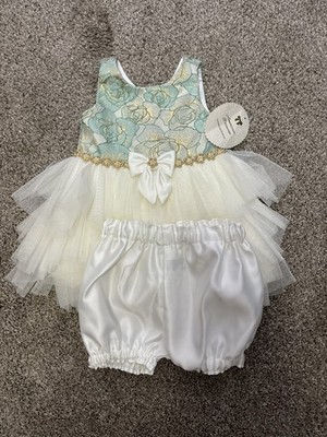 NWT American Princess 2 Piece White Teal Dress 24 Months Baby Girl