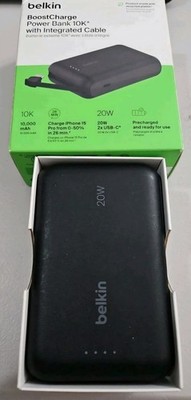 NEW Black Belkin BoostCharge Power Bank 10K With Integrated USB-C Cable BPB021