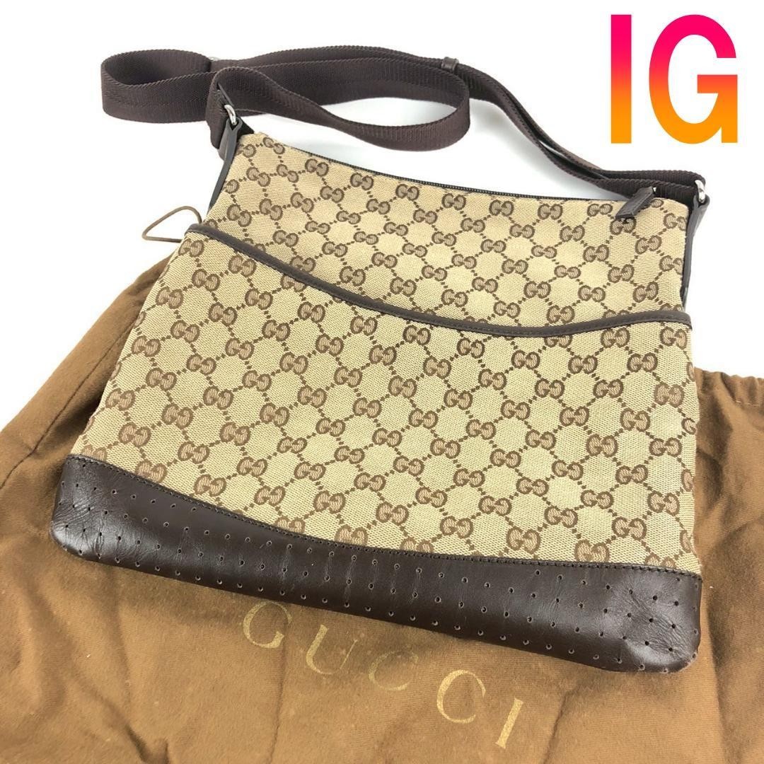 GUCCI GC Canvas Shoulder Bag in Beige Authentic I060229