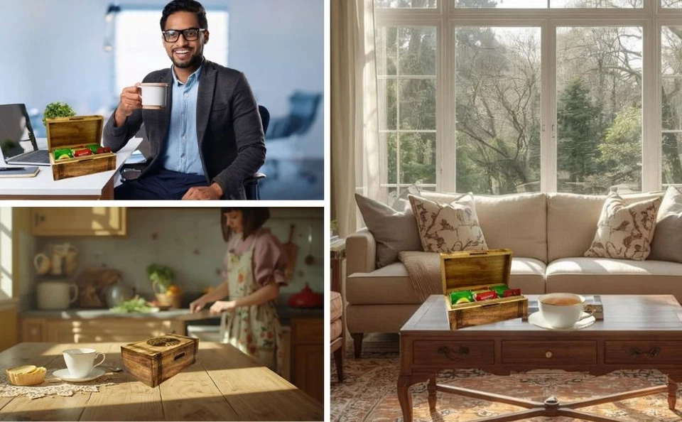 Organisateur de rangement pour boîte à thé en bois, porte-sac à thé / coffre ... - Photo 3/4