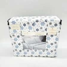 Wendy Bellissimo 6 pc KING Snowflake Winter Christmas Sheet Set Blue Snowflakes 