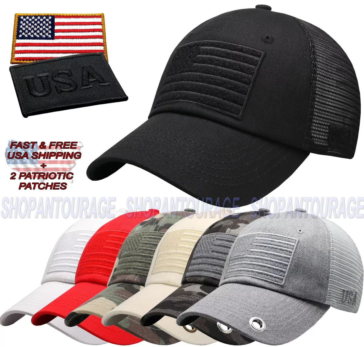 Antourage American Flag Mesh Snapback Unconstructed Unisex Classic Hat+2 Patches