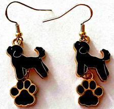 DOG AND PAW PRINT EARRINGS BLACK-HANDCRAFTED-GOLD PLATE 646