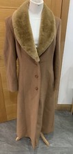 Alexon Full Length Tan 100% Pure New Wool Blend Coat Faux Fur Collar Uk 8