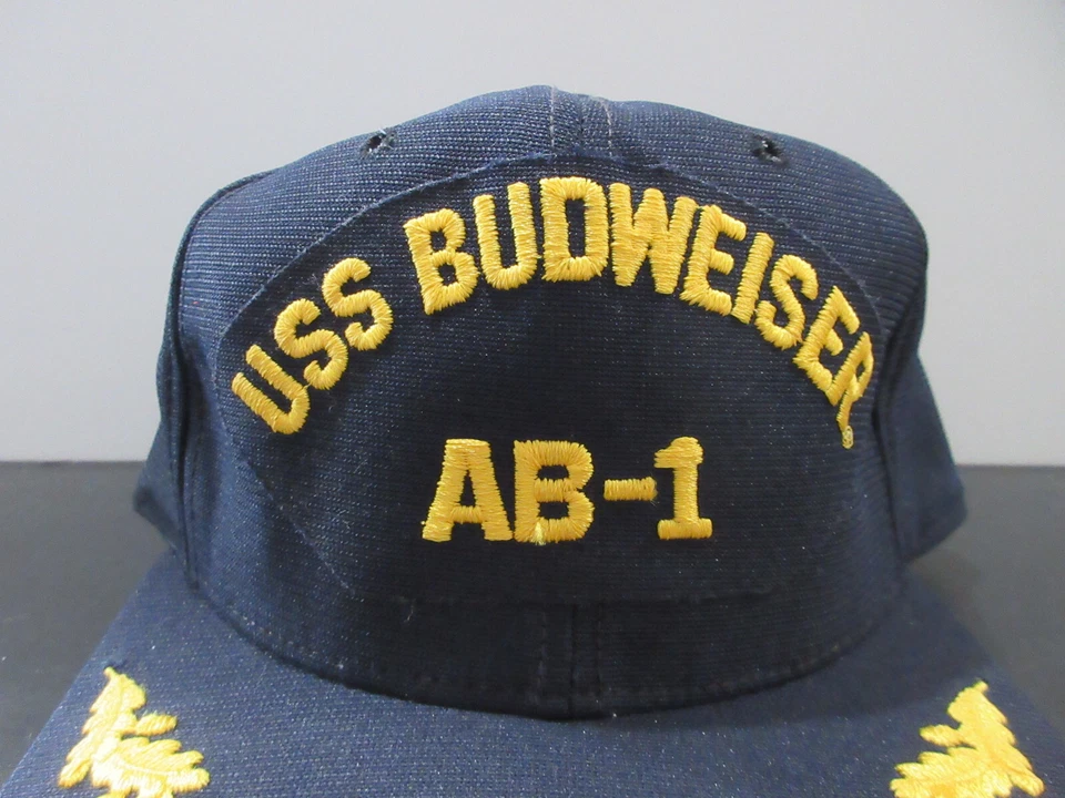 VINTAGE USS Budweiser Hat Cap Snap Back Blue Yellow AB-1  Military Ship Mens 90s - Image 2 of 4