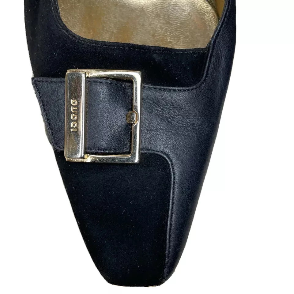 Chaussures Mule authentiques pour femmes en cuir noir Gucci en daim taille 5,5. Prélude