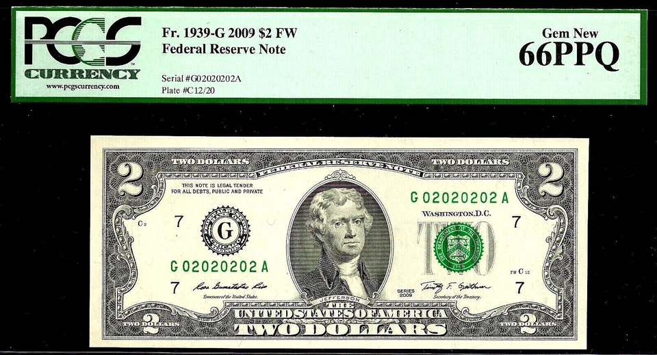 ULTIMATE SUPER REPEATER serial number 02020202 on a $2 graded PCGS 66 PPQ - Image 2 of 3