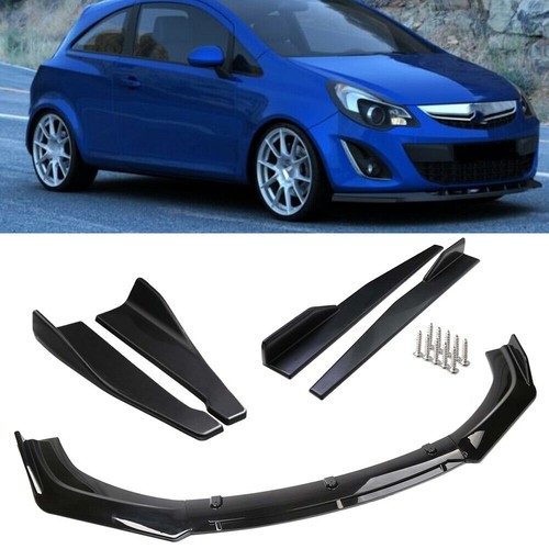 Black For Vauxhall Corsa Front Lip Bumper Spoiler Splitter +Side Skirt