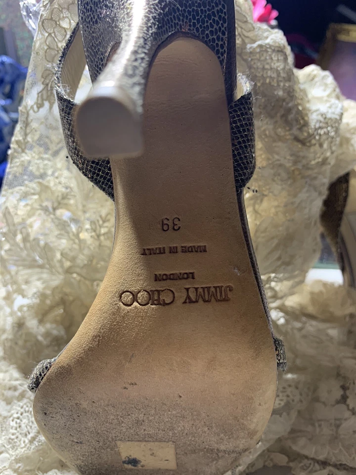 Shoes Jimmy Choo gold Lamee sling back  heels Size 39 - Image 3 of 4
