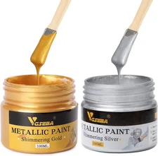 Acrylic Paint Metallic Gold and Silver,200Ml Gold Leaf Paint for Art, Painting, 
