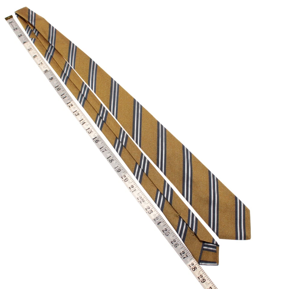 Kiton 全新无标签丝绸/棉七折领带黄色混色带蓝色/白色条纹 — 第 3/4 张图片