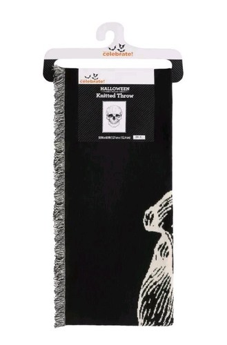 Skull Knitted Double Sided Throw Blanket 50" X 60" Cotton Blend - Picture 3 of 5