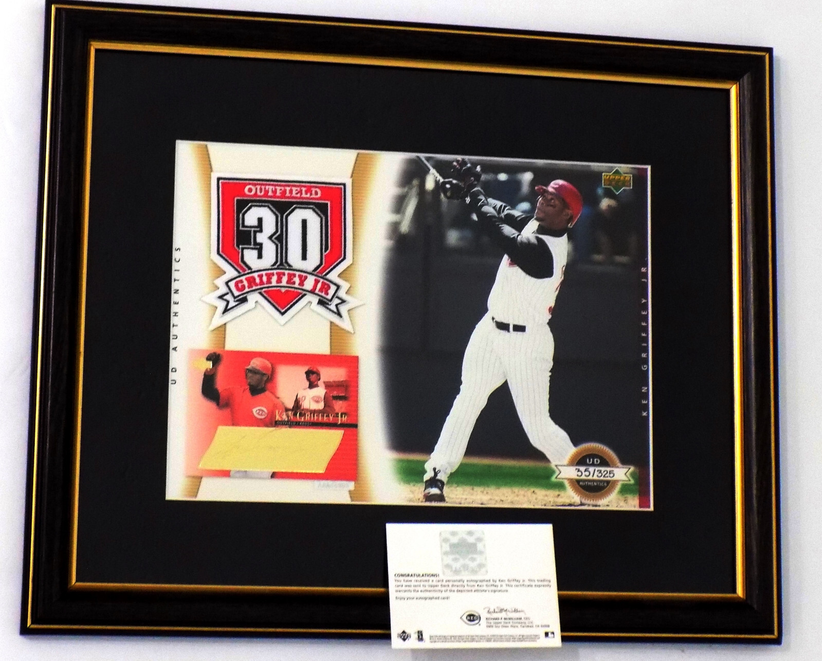 Ken Griffey Jr. Autographed Signed Cincinnati Reds KEN GRIFFEY JR HOF # Brass Plaque Card & Logo Patch Piece Frame UDA COA 