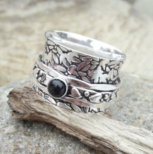 Black Onyx Gemstone 925 Sterling Silver Spinner Ring Women Jewelry Gift A-138