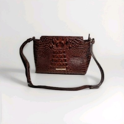 Brahmin Hillary Pecan Melbourne Brown Croc Embossed Leather Crossbody Purse EUC