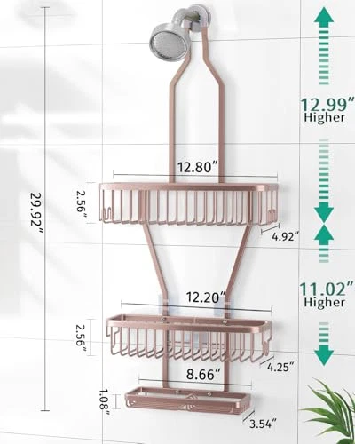 Shower Caddy Hanging Bathroom Organizer: Over Head Long Rack for Tall