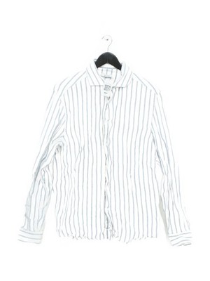 Reiss Herren Hemd L weiß gestreift 100% Leinen Basic