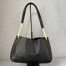 Furla Black Leather Shoulder Bag Purse Tote Rope Handle Casual Everyday Drop In