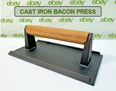 Cast Iron Bacon Press   Griddle Press   Grill Press   Meat Press Wooden Handle