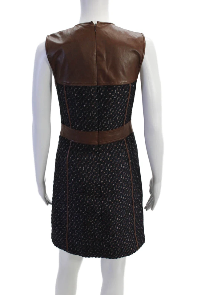 Vestido Theory Mujer Cremallera Trasera Sin Mangas Cuello Redondo Cuero Borde Azul Lana Talla 2 Foto 3 de 4