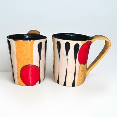 Set Of 2 Jack Charney Studio Pottery Mugs Signed 4.5  Tall 3.5  Diam Rare Find!