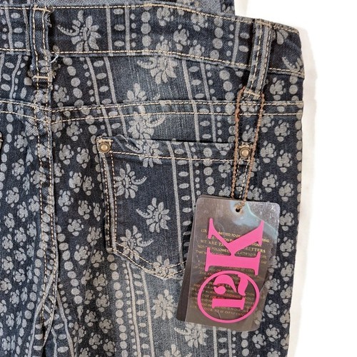 12K Overalls Teen Girls Size 16 Blue Denim Hippie Pattern 6 Pocket Cotton Blend - Imagen 9 de 16