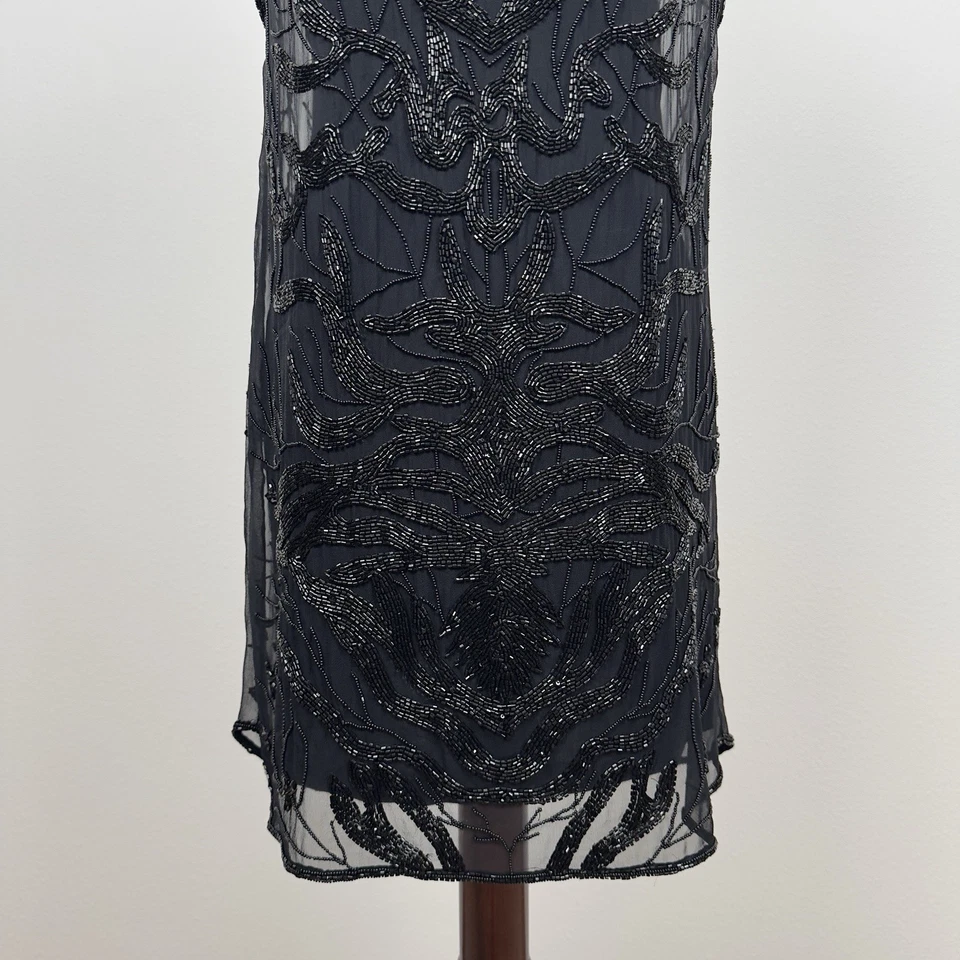 Vestido Haute Hippie Para Mujer XS Negro Cuentas Transparentes Hada Grunge Capricho Evento Foto 3 de 4