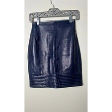 CLAUDE MONTANA LEATHER RIBBED HEM PUNK 80'S MINI SKIRT 24