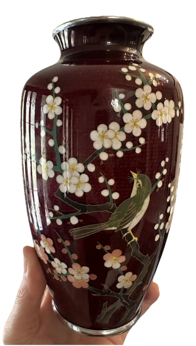红色景泰蓝日本古董花瓶| eBay