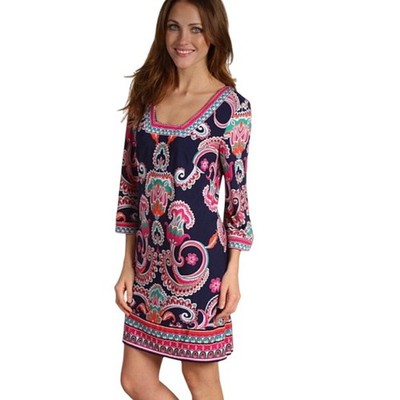 Laundry by Shelli Segal Dress Paisley Print 3/4 Sleeve Square Neck Womens