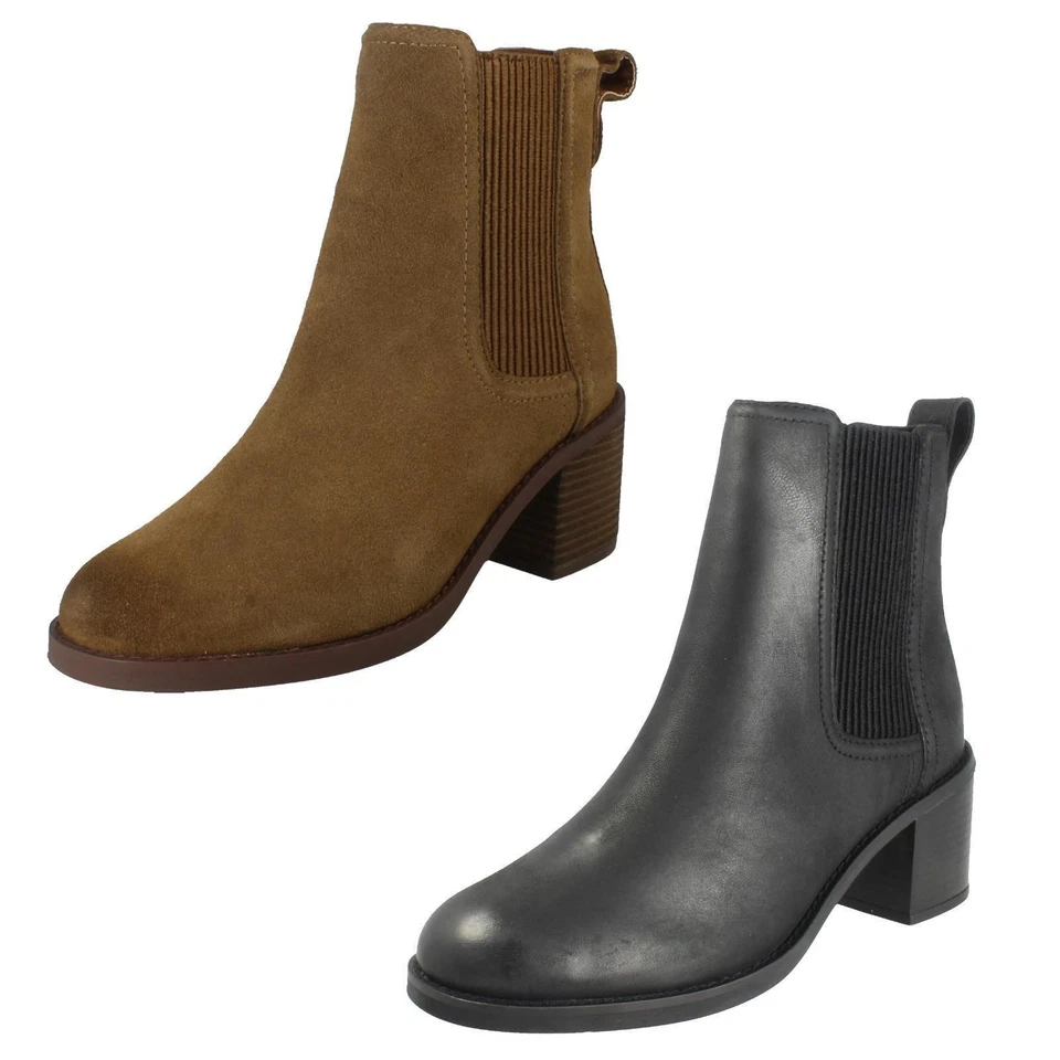 'Damen Clarks 'Blockabsatz Hineinschlüpfen Leder Stiefeletten - Chamberly Top - Bild 1 von 1