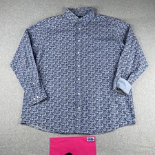 Cremieux Shirt XLT Blue Paisley Flip Cuff All Over Print Button Up Long Sleeve