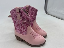 First Steps Glitter Boots Kids Pink Side Zip Western Cowgirl Block Heel - 7