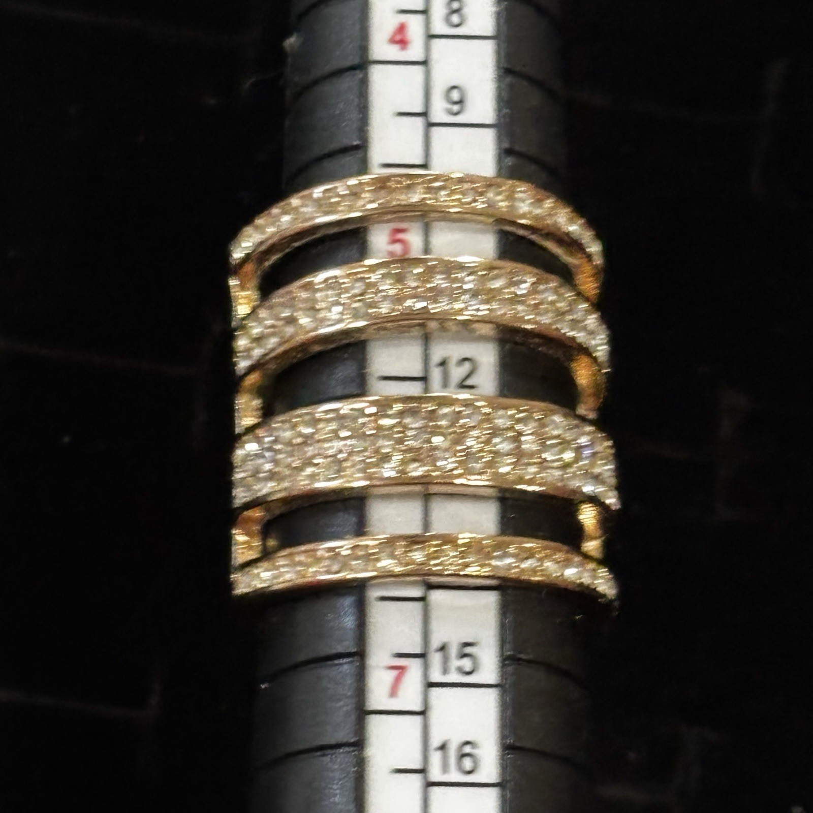 Gold Tone Multi Row Rhinestone Statement Ring Wid… - image 5