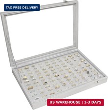 Siveit Velvet Ring Display Tray Organizer Box with Transparent Lid, 100 Slot Rin
